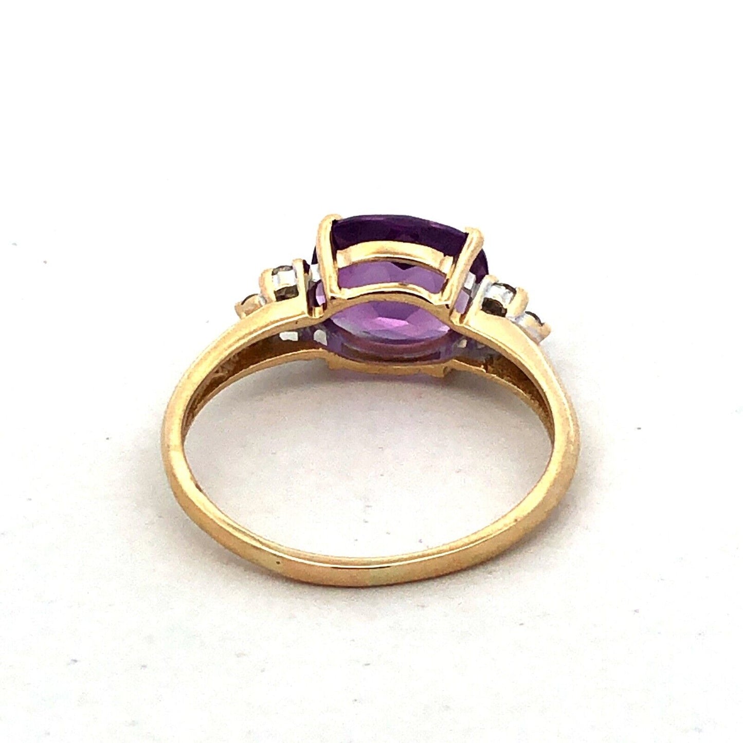 Designer AV 14K Yellow Gold Cushion Cut Purple Amethyst Solitaire Diamond Ring