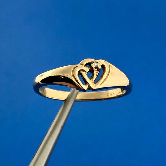 Designer SMG 10k Yellow Gold Diamond Connected Hearts Romance Ring Size 6.25