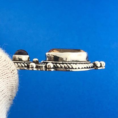 Stunning Sterling Silver 925 Oval Cut Citrine Amethyst Filigree Dangle Pendant