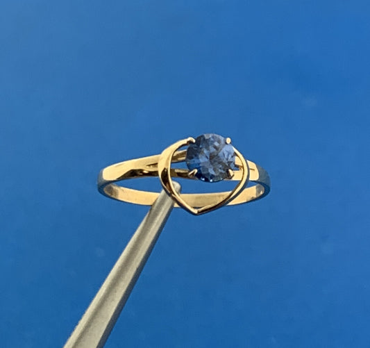 14K Yellow Gold Blue Sapphire Cubic Zirconia CZ Promise Sweetheart Ring