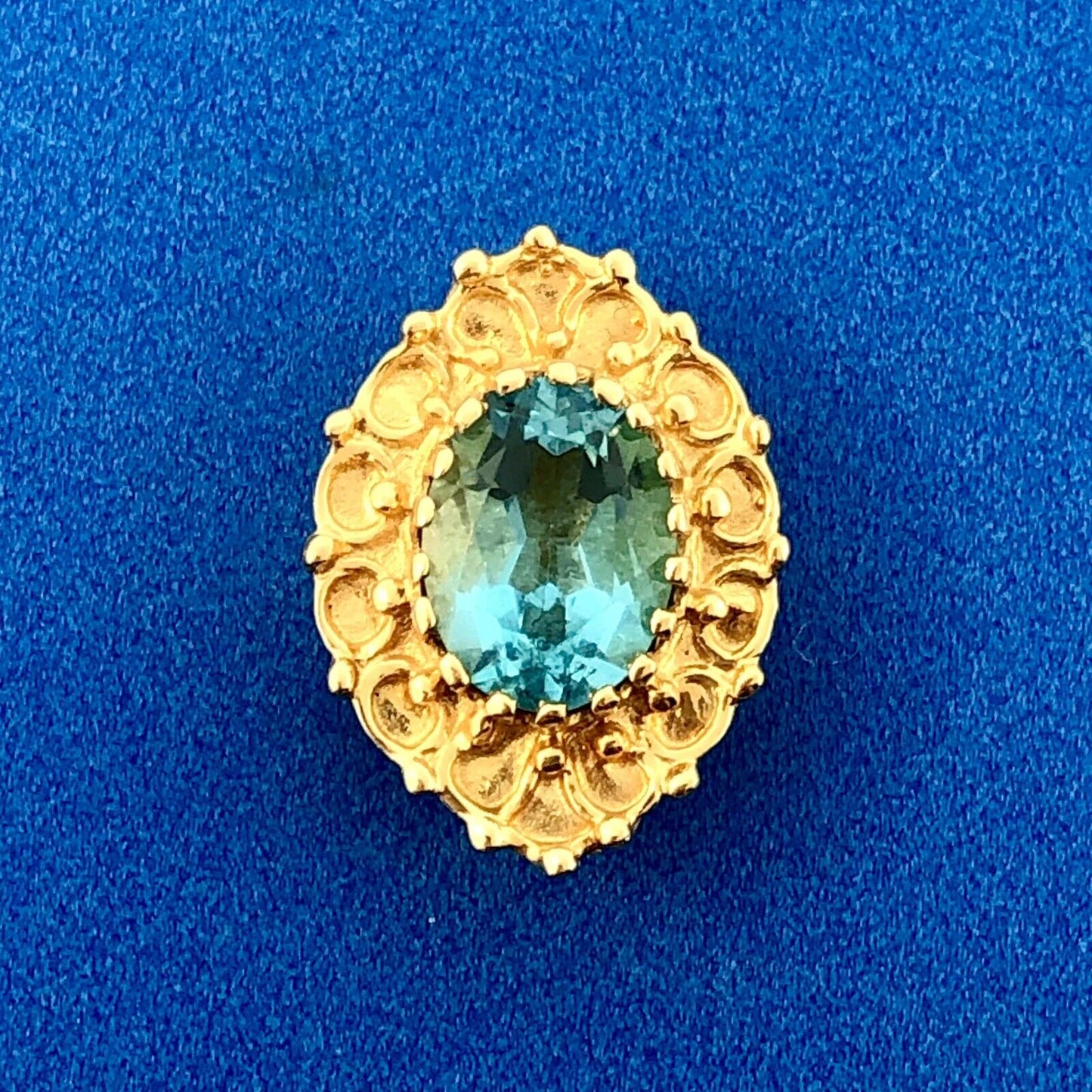 KLJCI 14K Yellow Gold Swiss Blue Topa Solitaire Oval Scroll Slide Charm