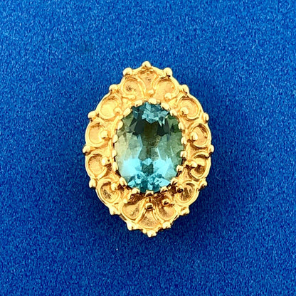 KLJCI 14K Yellow Gold Swiss Blue Topa Solitaire Oval Scroll Slide Charm