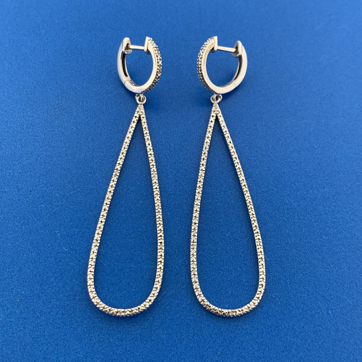 Designer 925 Sterling Silver Diamond Accented Elongated Hoop Earrings