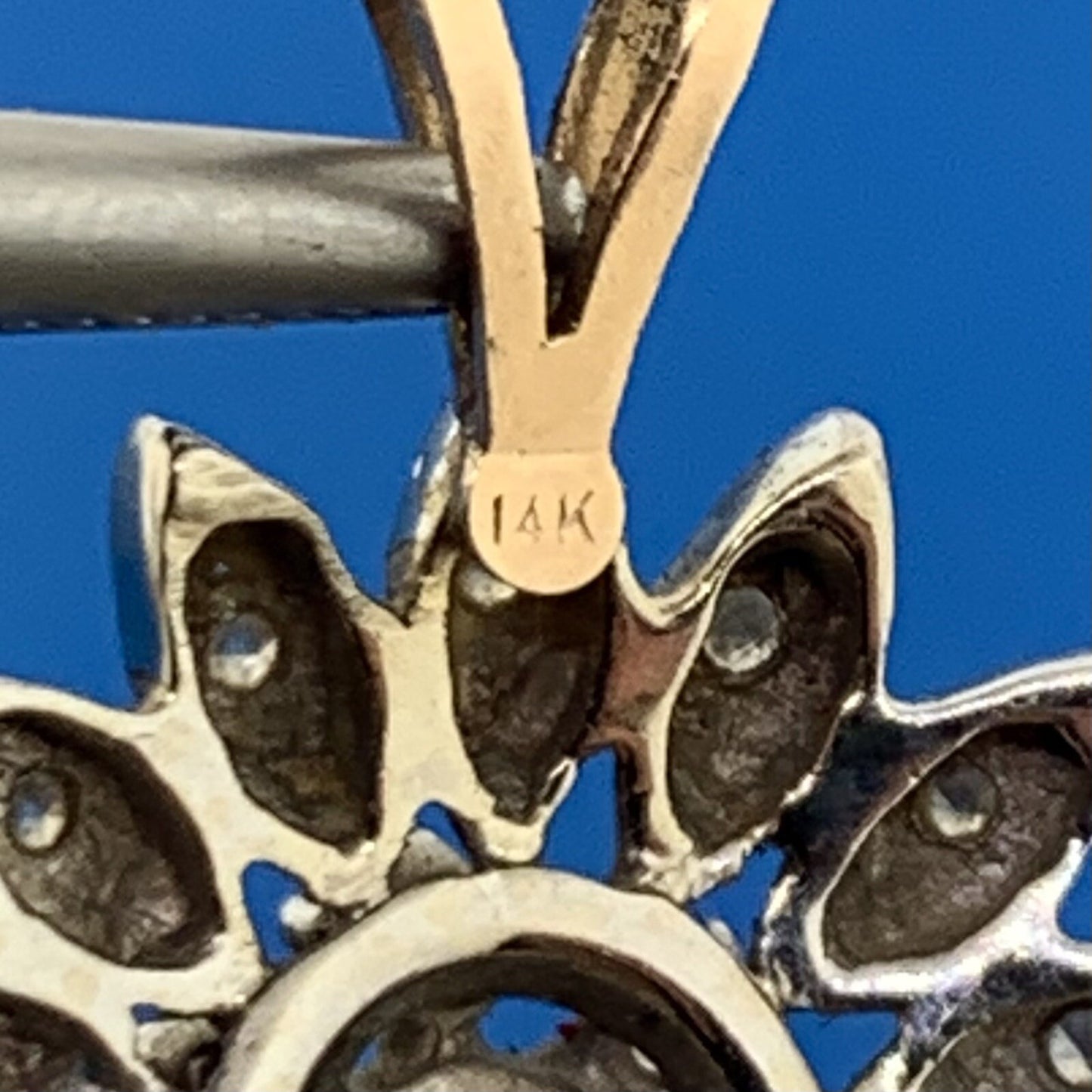 14K White Yellow Gold Diamond Floral Pinwheel Cluster Pendant