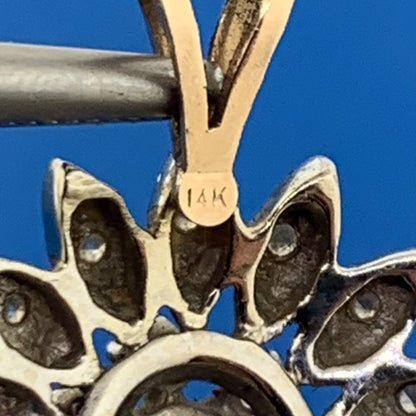 14K White Yellow Gold Diamond Floral Pinwheel Cluster Pendant
