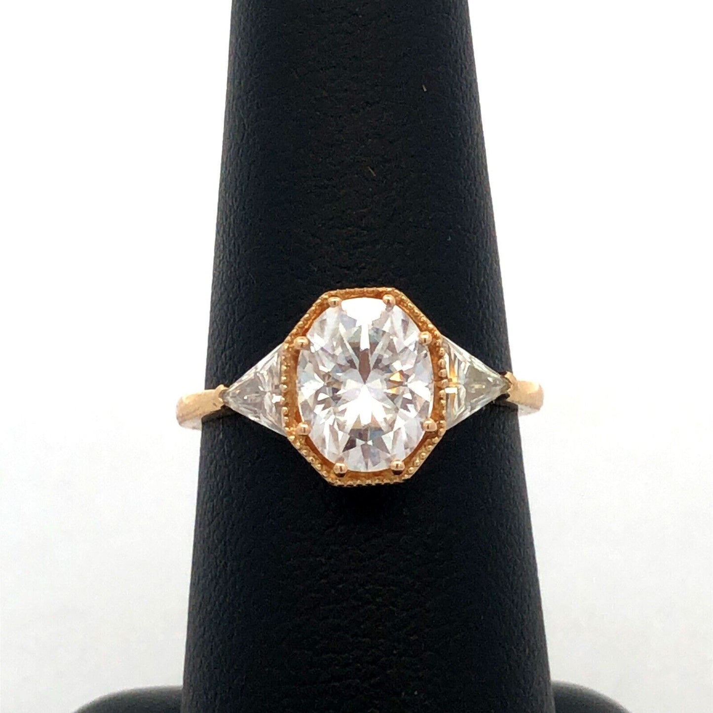 Designer CG&MG 18K Yellow Gold Oval Moissanite Trillion Accent Engagement Ring