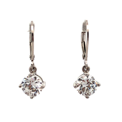 Designer JCM 25 Sterling Silver Round Diamonique Cubic Zirconia Dangle Earrings