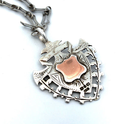 Antique 925 Sterling Silver Engravable Coat Of Arms Shield Pendant Necklace