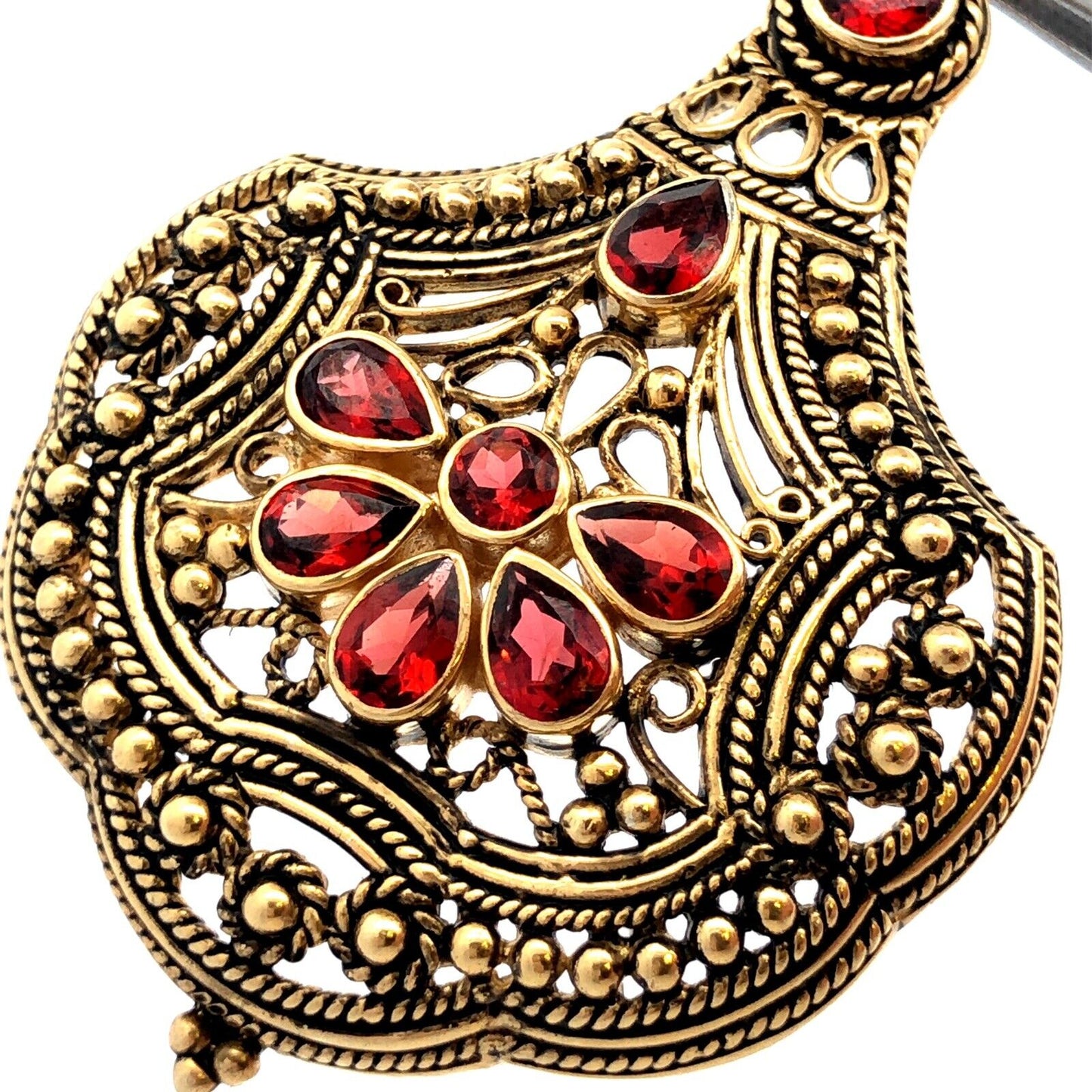 Designer UTC 925 Sterling Silver Vermeil Garnet Open Scroll Statement Pendant