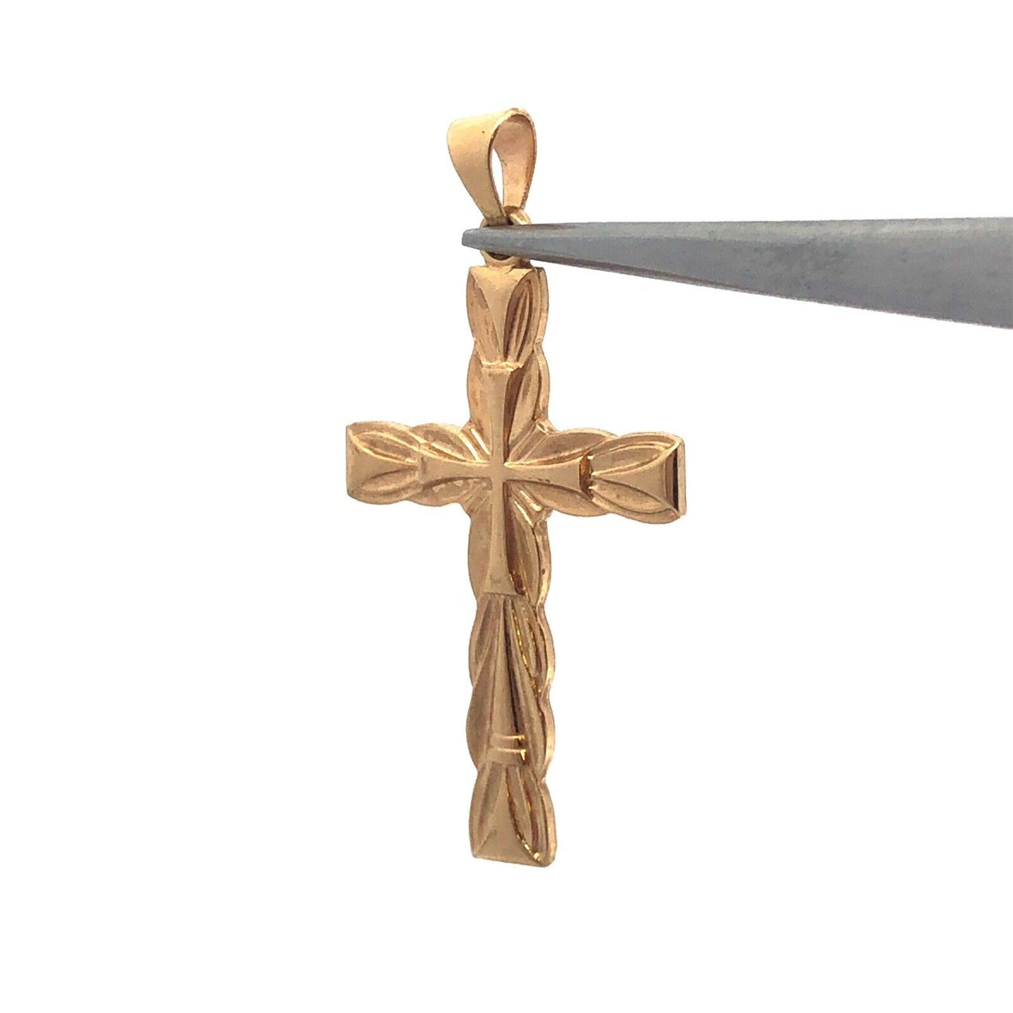 14K Yellow Gold Polished Textured Cross Religious Communion Statement Pendant