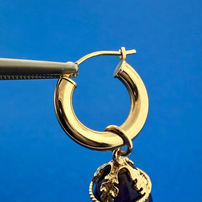 Gorgeous 14k Yellow Gold  Amethyst Pear Floral Dangle Hoop Statement Earrings