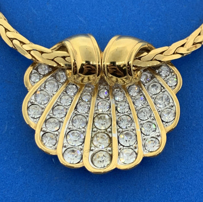 Nolan Miller Gold Tone Crystal Clam Shell Pendant Necklace
