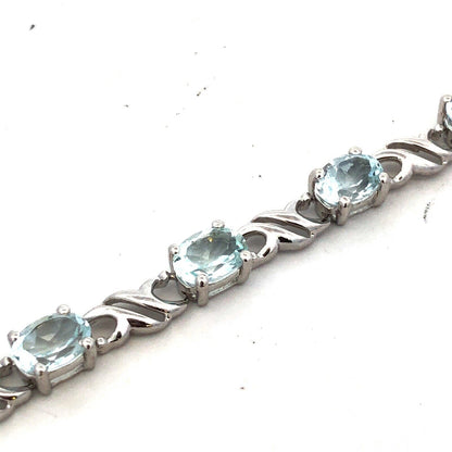 Designer QCD 925 Sterling Silver Oval Light Aqua Tourmaline Tennis Bracelet