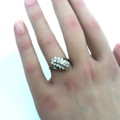 Vintage Designer 14K White Gold Diamond Cluster Bypass Waterfall Cocktail Ring