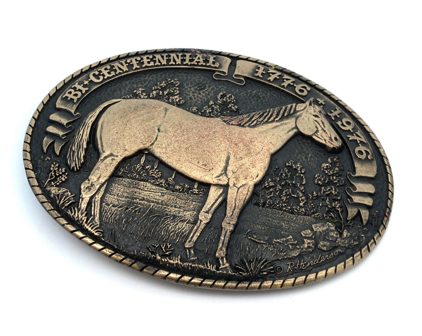 1976 Tony Lama Bicentennial Quarter Horse Oval Limited Edition Brass Belt Buckle