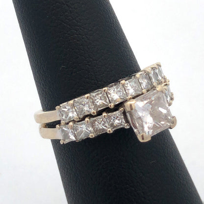 Designer 14K White Gold Princess Diamond Solitaire W/Accents Two Ring Bridal Set