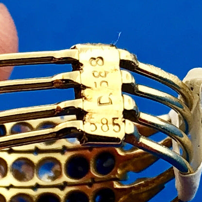 14K Yellow Gold Blue Sapphire Cubic Zirconia Cocktail Statement Stacker Ring