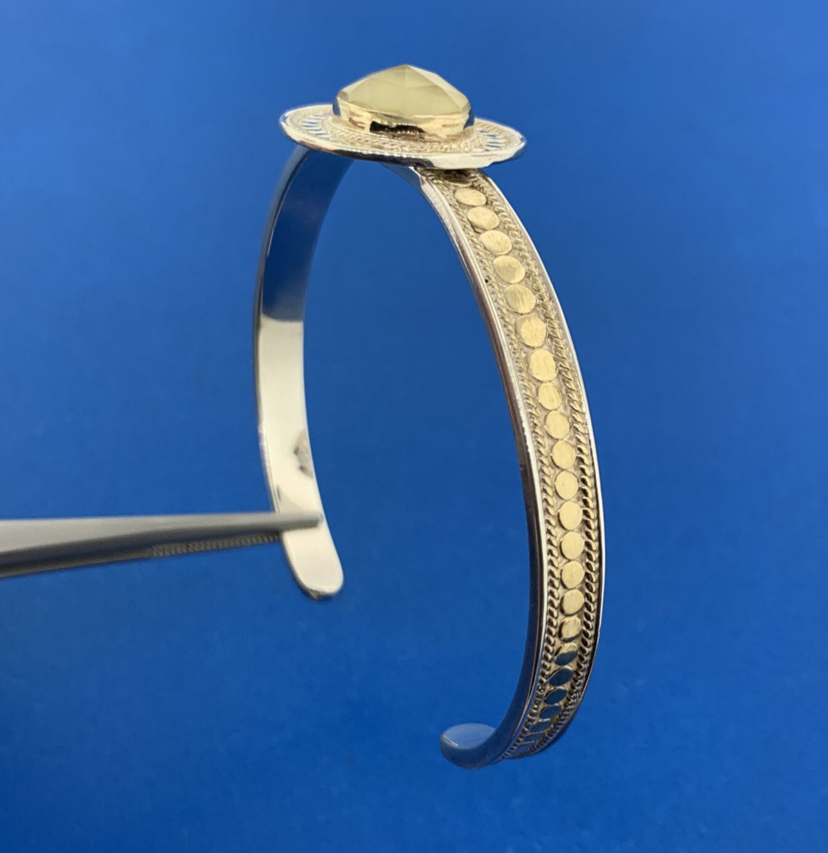Designer Anna Beck 925 Sterling Silver Lemon Quartz Doublet Open Cuff Bracelet