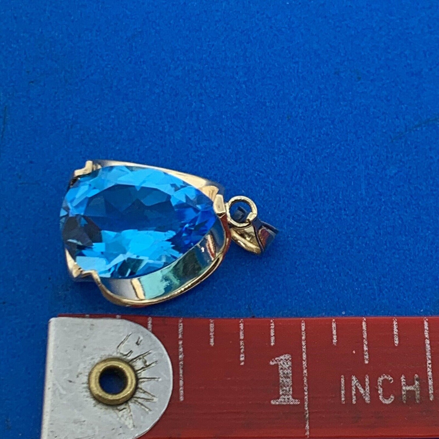 Designer 14K Yellow Gold Teal Sapphire Pear Solitaire Drop Pendant