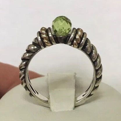 Designer 14K Gold Sterling Silver Faceted Green Peridot August Cocktail Ring