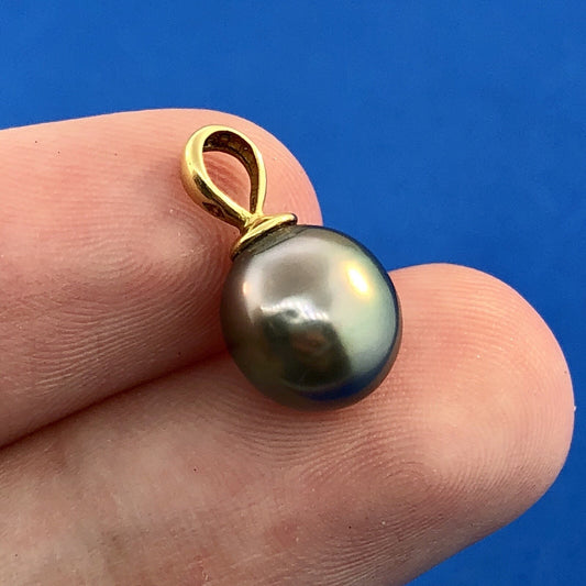Designer 14K Yellow Gold Black Pearl Drop Dangle Charm Pendant