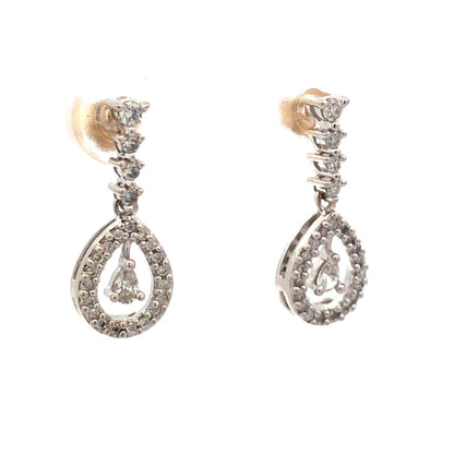 Designer 14K White Gold Pear Round Diamond Dangle Drop Earrings