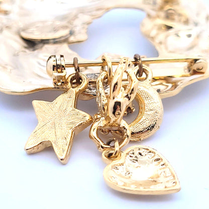 Vintage Kirk's Folly "Mother's Pin" CZ Studded Star/Moon/Cherub Charm Brooch