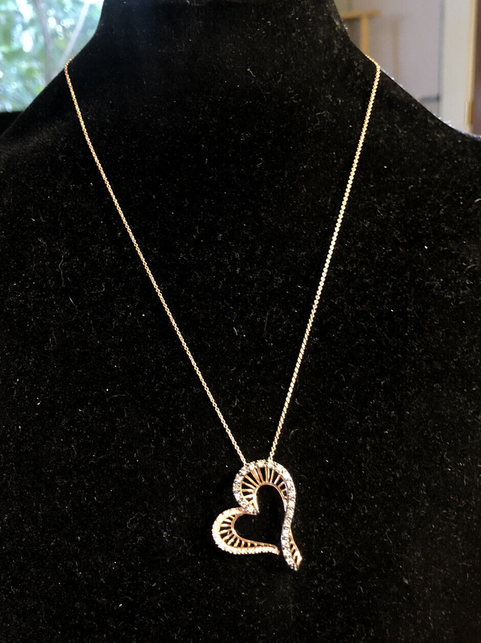 14K Rose Gold White Champagne Diamond Free Form Heart Anniversary Necklace