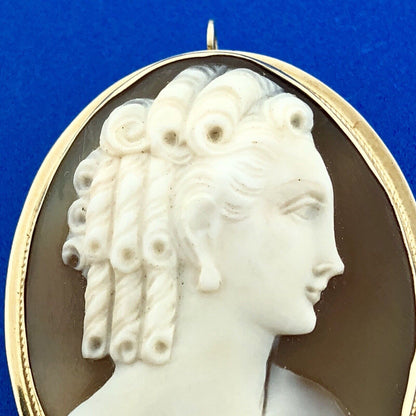 Victorian 14K Yellow Gold Oval Carved Cameo Pin Brooch Option Pendant