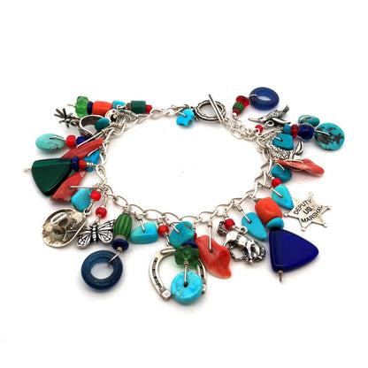 Native American 925 Sterling Silver Multistone Charm Statement Bracelet