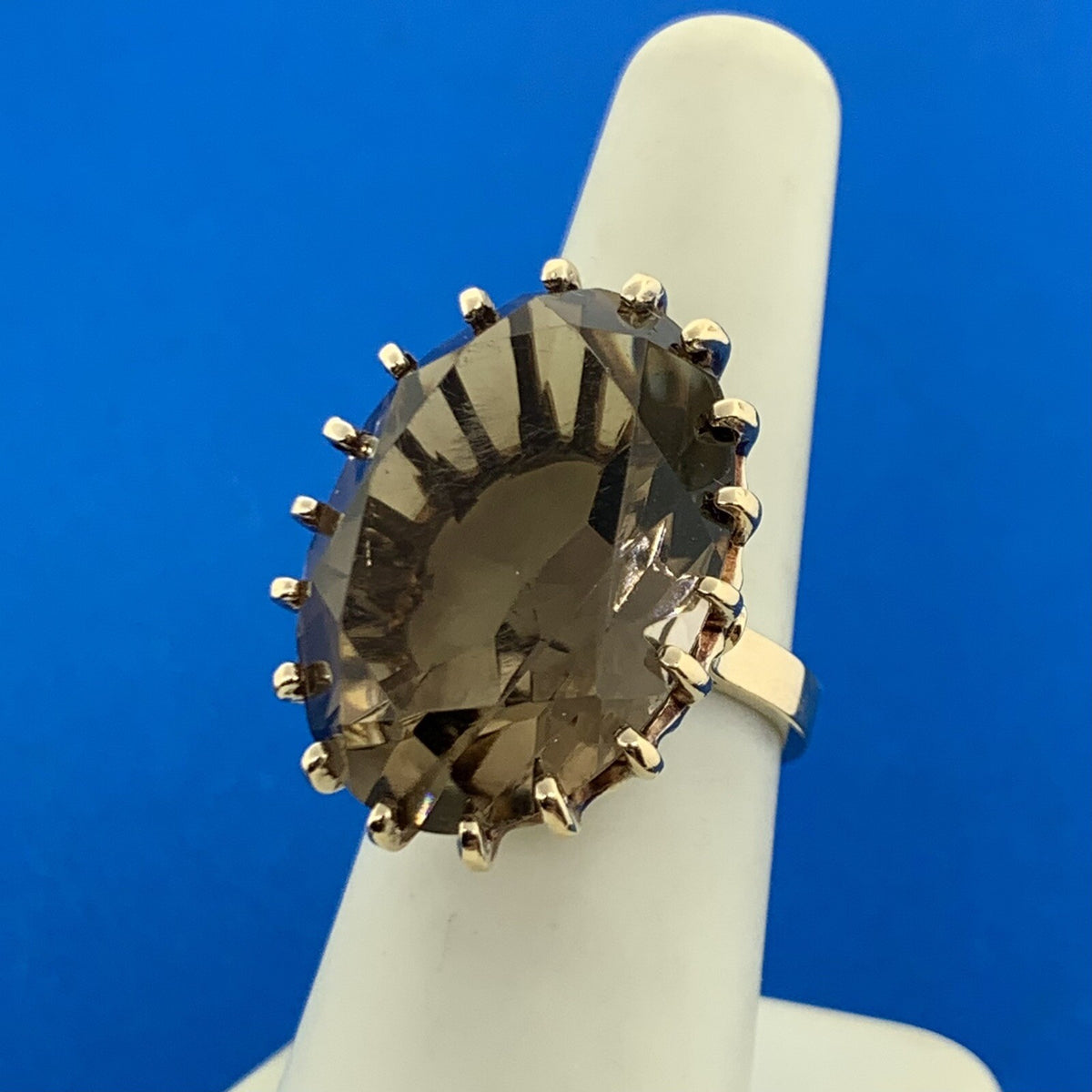 10K Yellow Gold Oval Smoky Quartz Statement Cocktail Ring
