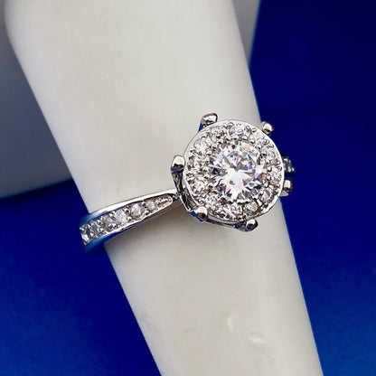 Sterling Silver 925 Cubic Zirconia White Sapphire Halo Engagement Promise Ring
