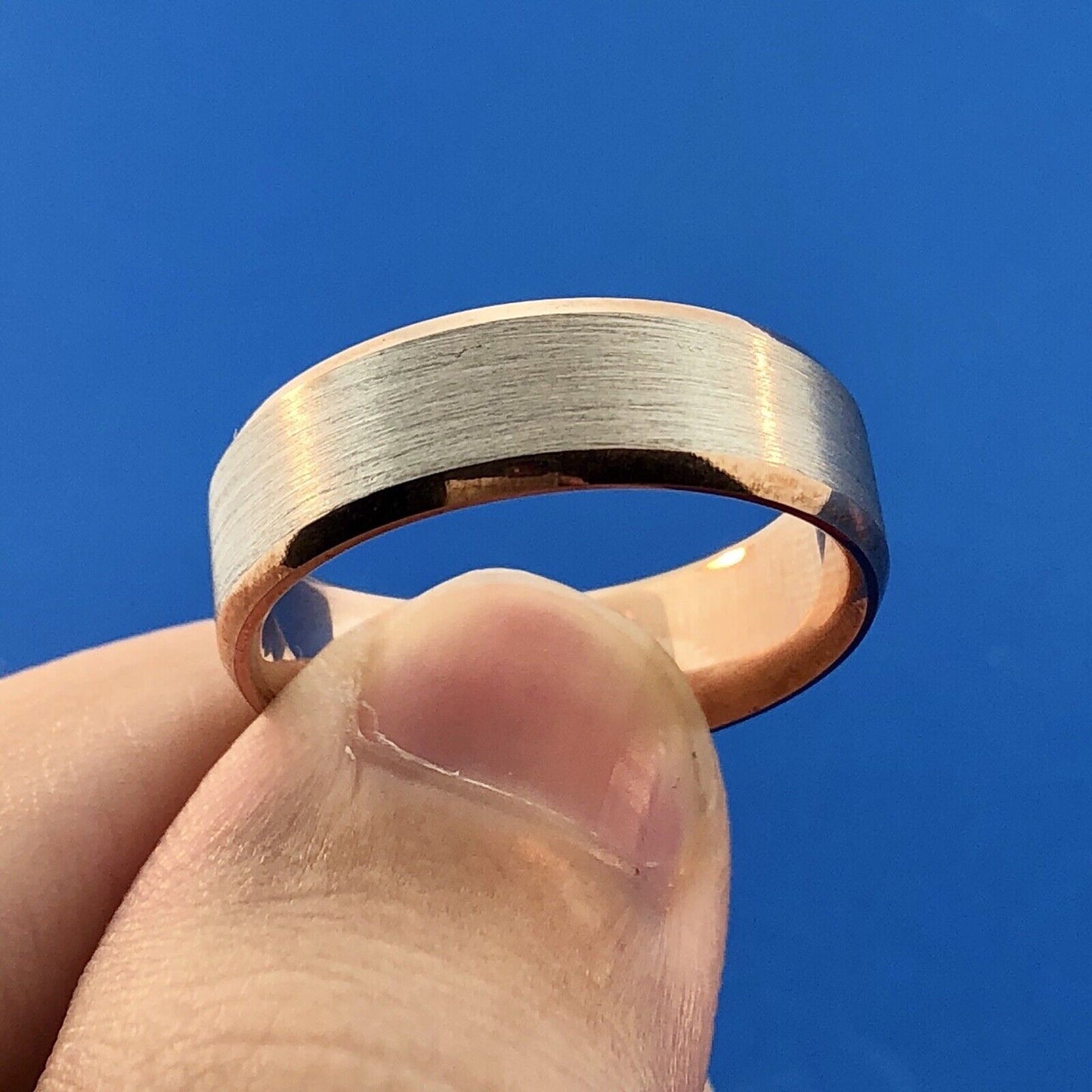 Popular 10K White Rose Gold Brushed Polished 7 MM Unisex Wedding Cigar Band Ring