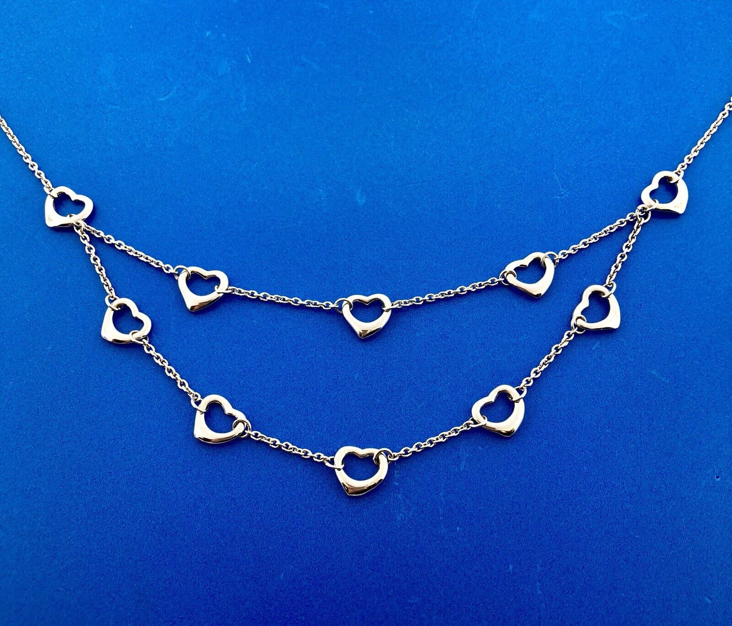 Sterling Silver 925 Heart Cutout Double Drop Sweet Heart Fashion Necklace