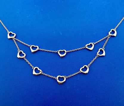 Sterling Silver 925 Heart Cutout Double Drop Sweet Heart Fashion Necklace