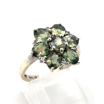 Designer TGGC 10K White Gold Oval Green Topaz Round Diamond Accent Cocktail Ring