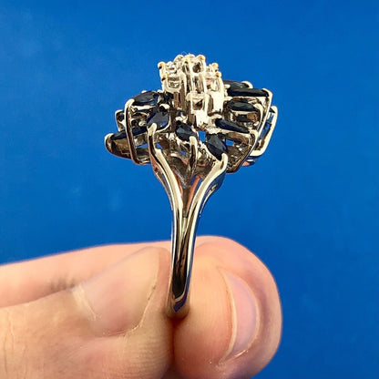 Designer 14K White Gold Sapphire Diamond Starfire Waterfall Anniversary Ring