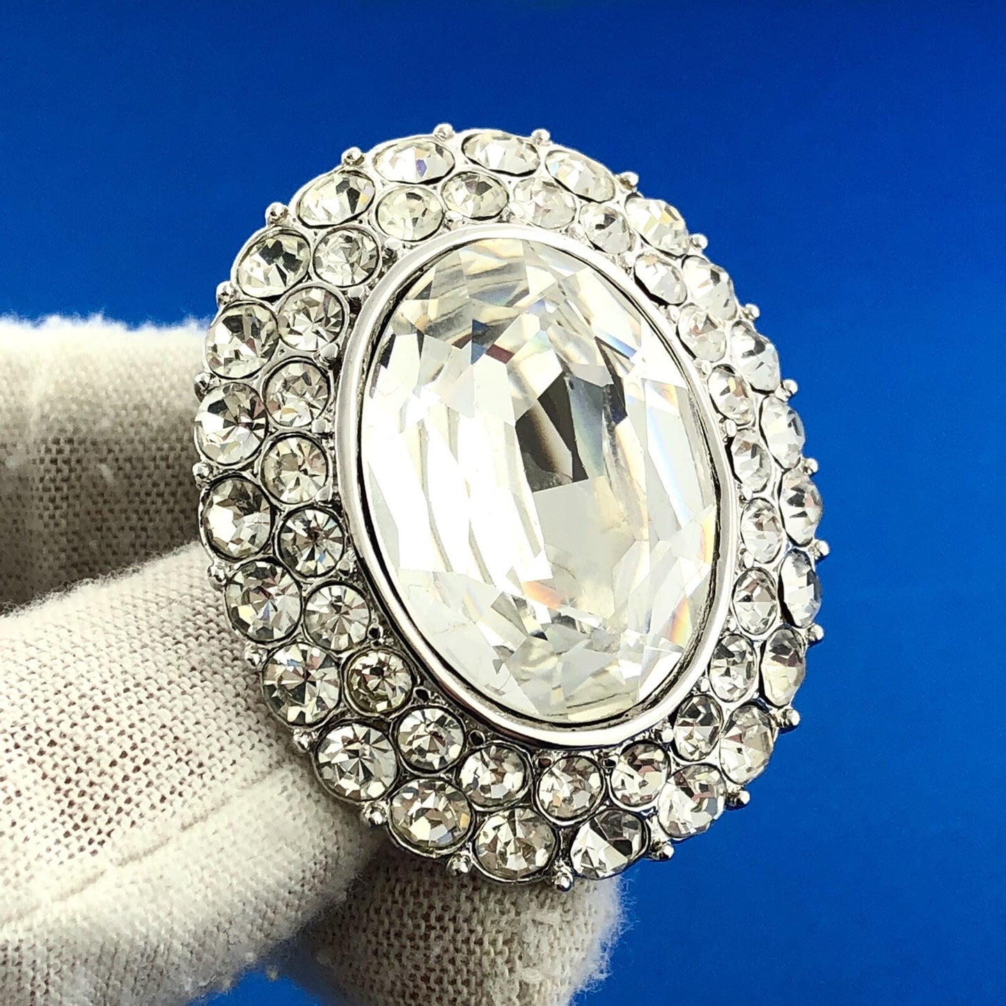 Vintage Yves Saint Laurent Silver Tone Rhinestone Signed Runway Clip Earrings