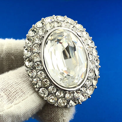 Vintage Yves Saint Laurent Silver Tone Rhinestone Signed Runway Clip Earrings