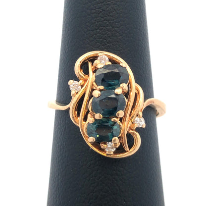 Vintage 14K Yellow Gold Sapphire Diamond Anniversary Birthstone Cocktail Ring