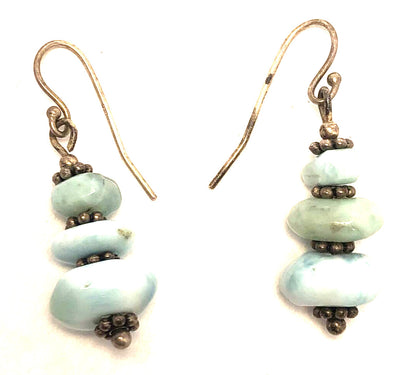 Estate 925 Sterling Silver Blue Larimar Beaded Hook Dangle Earrings