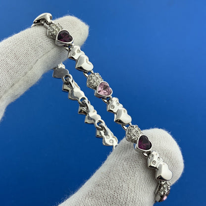 Swarovski Silver Toned Purple Pink Diamond Crystal Heart Station Tennis Bracelet