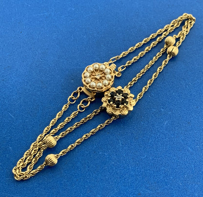 Daffer & KLJCI Black Onyx Diamond Seed Pearl 14K Gold Slide Bracelet