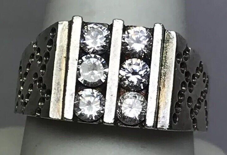 Native American Artisan Sterling Silver Cubic Zirconia CZ Unisex Statement Ring