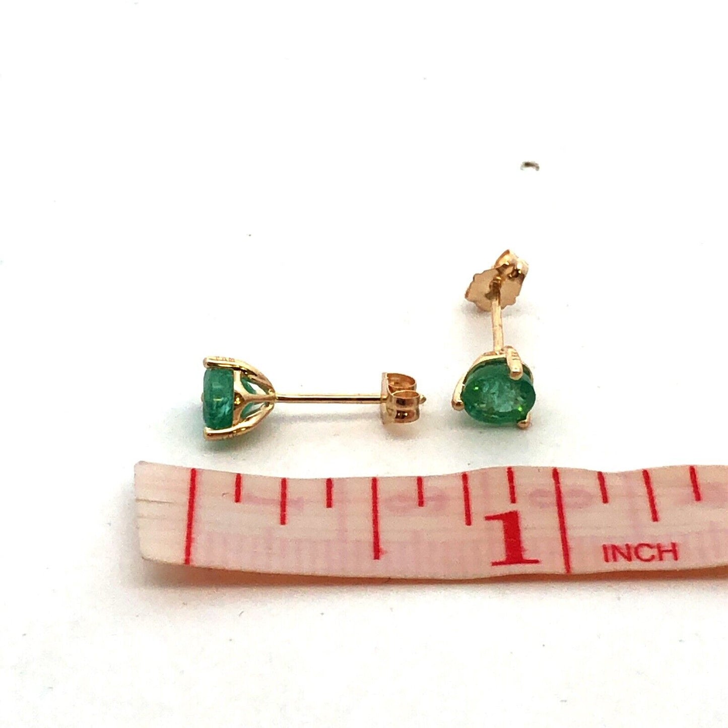Designer PAM 14K Yellow Gold Round Green Emerald Solitaire Stud Earrings