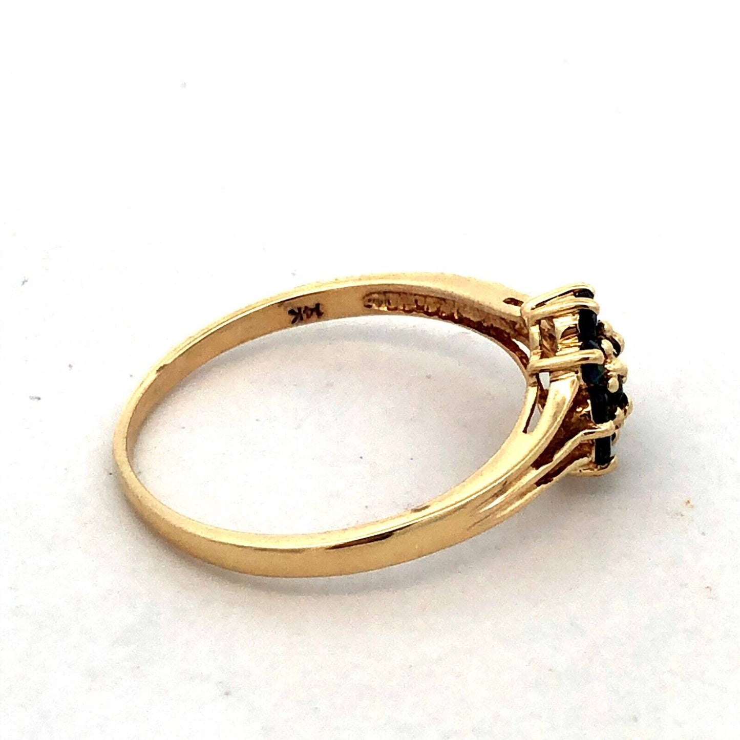 Designer 14K Yellow Gold Round Blue Sapphire Flower September Anniversary Ring