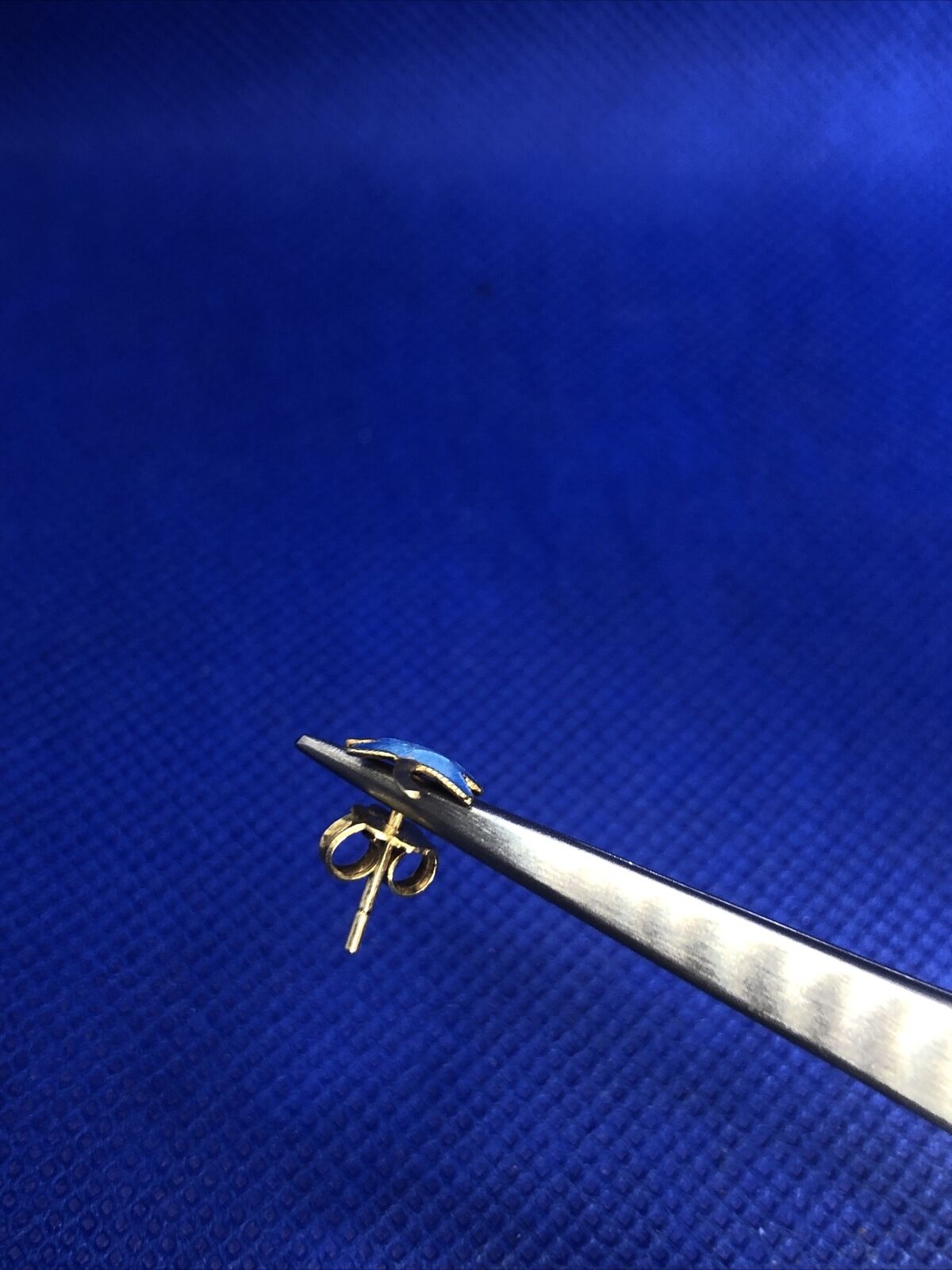 Estate Vermeil 925 Sterling Silver Blue Enamel Leaf Nature Stud Earrings