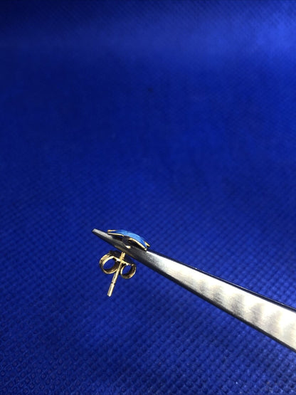 Estate Vermeil 925 Sterling Silver Blue Enamel Leaf Nature Stud Earrings