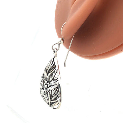 Artisan J Laine Sterling Silver Floral Teardrop Drop Dangle Statement Earrings