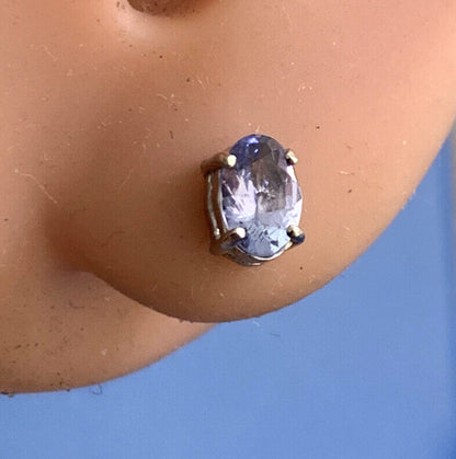 Designer FAS 925 Sterling Silver Oval Tanzanite Solitaire Stud Earrings